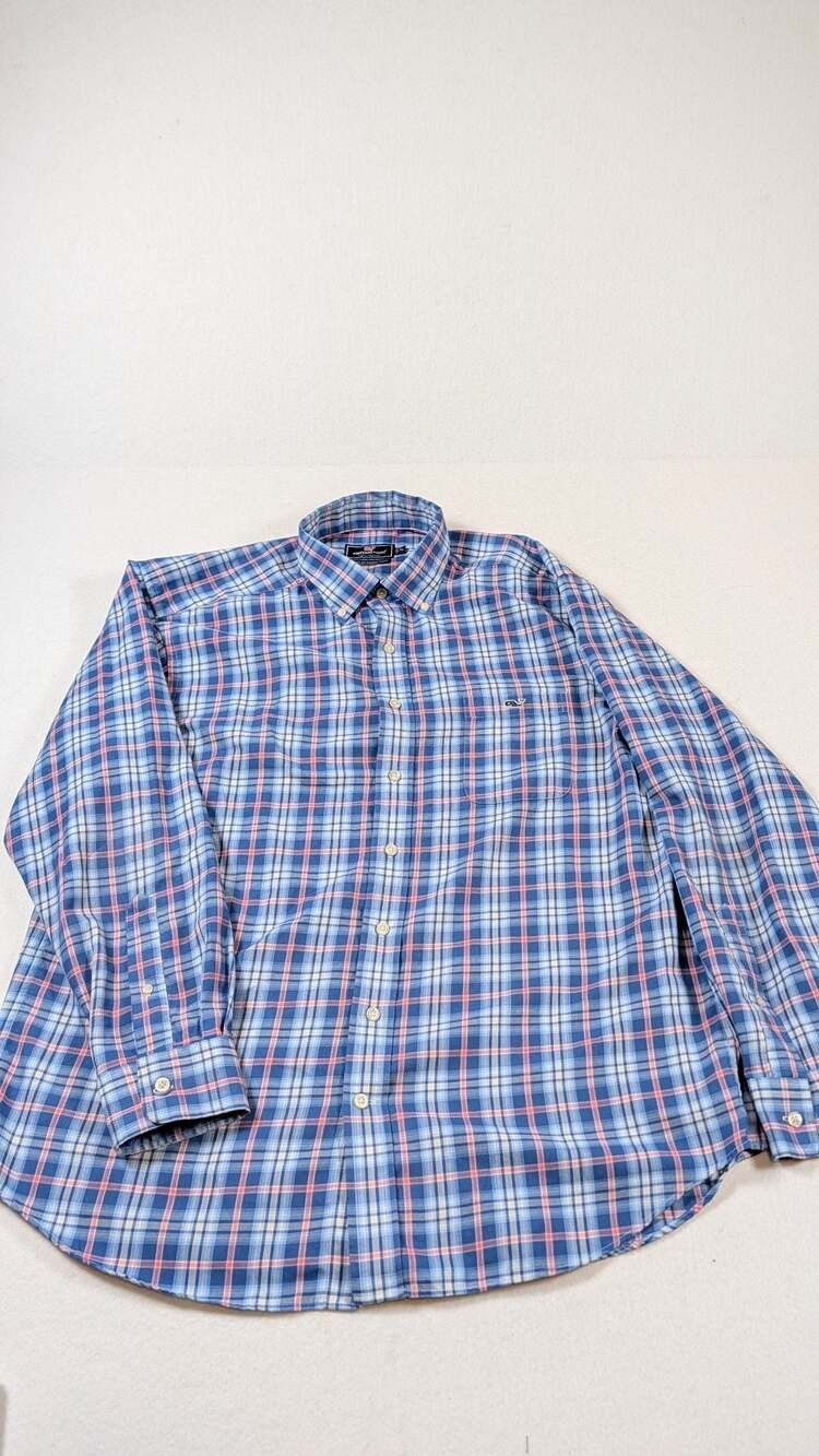 Vineyard Vines Classic Fit Tucker Shirt Size XL Blue Plaid Polyester
